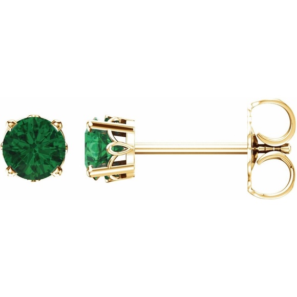 14K Yellow Lab-Grown Emerald 4-Prong Scroll Setting® Stud Earrings